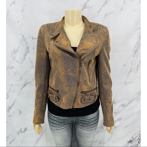 We The Free Vegan Leather Snakeskin Fenix Moto Jacket - Picture 9 of 10